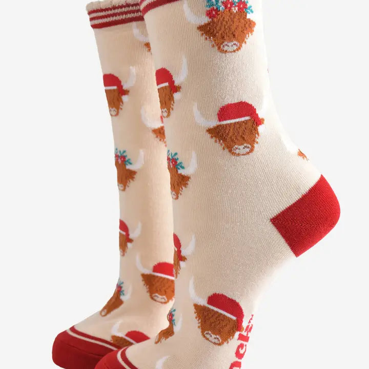 Highland Cow Ladies Christmas Socks