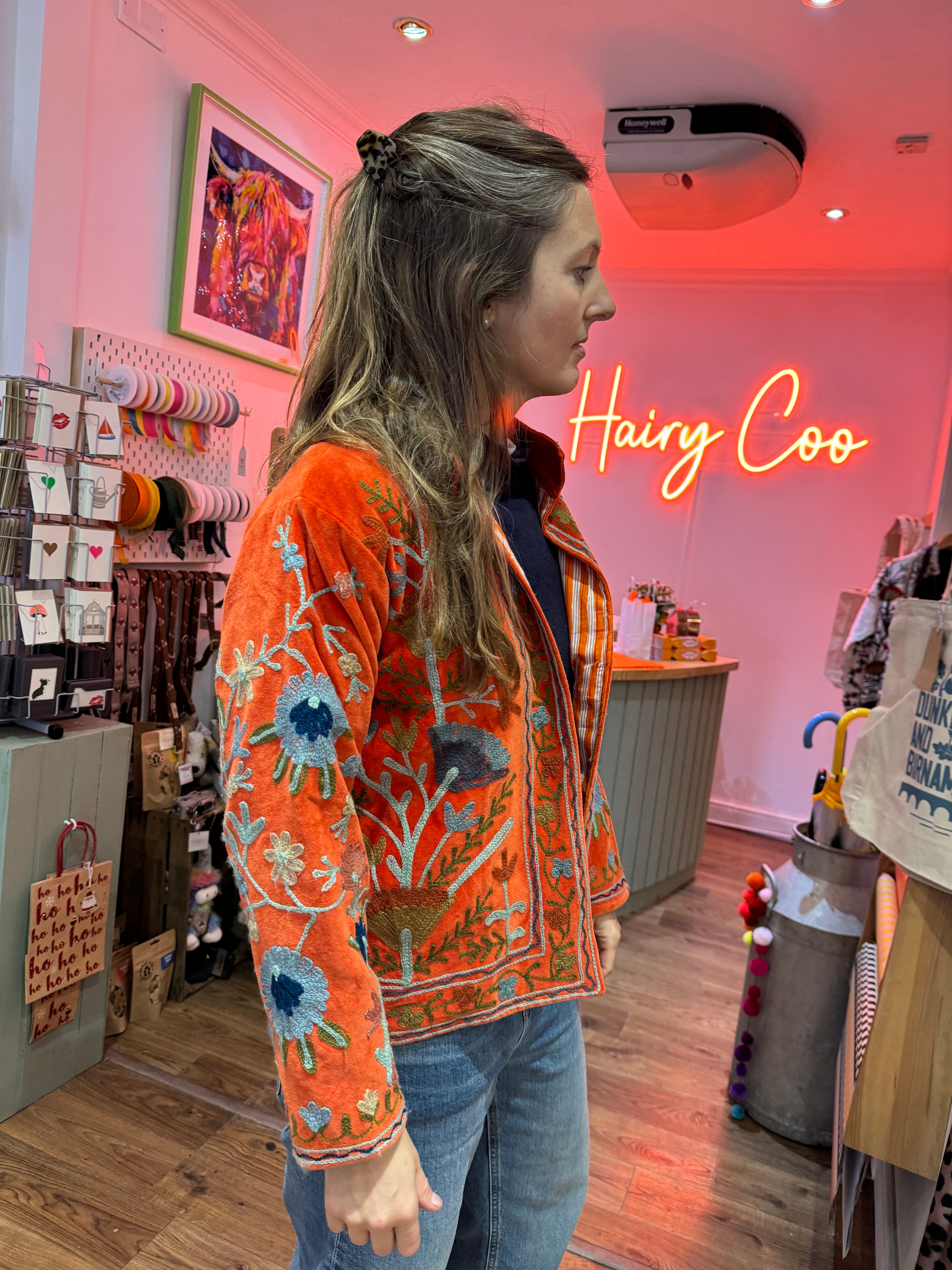 Velvet Embroidered  Jacket - Orange