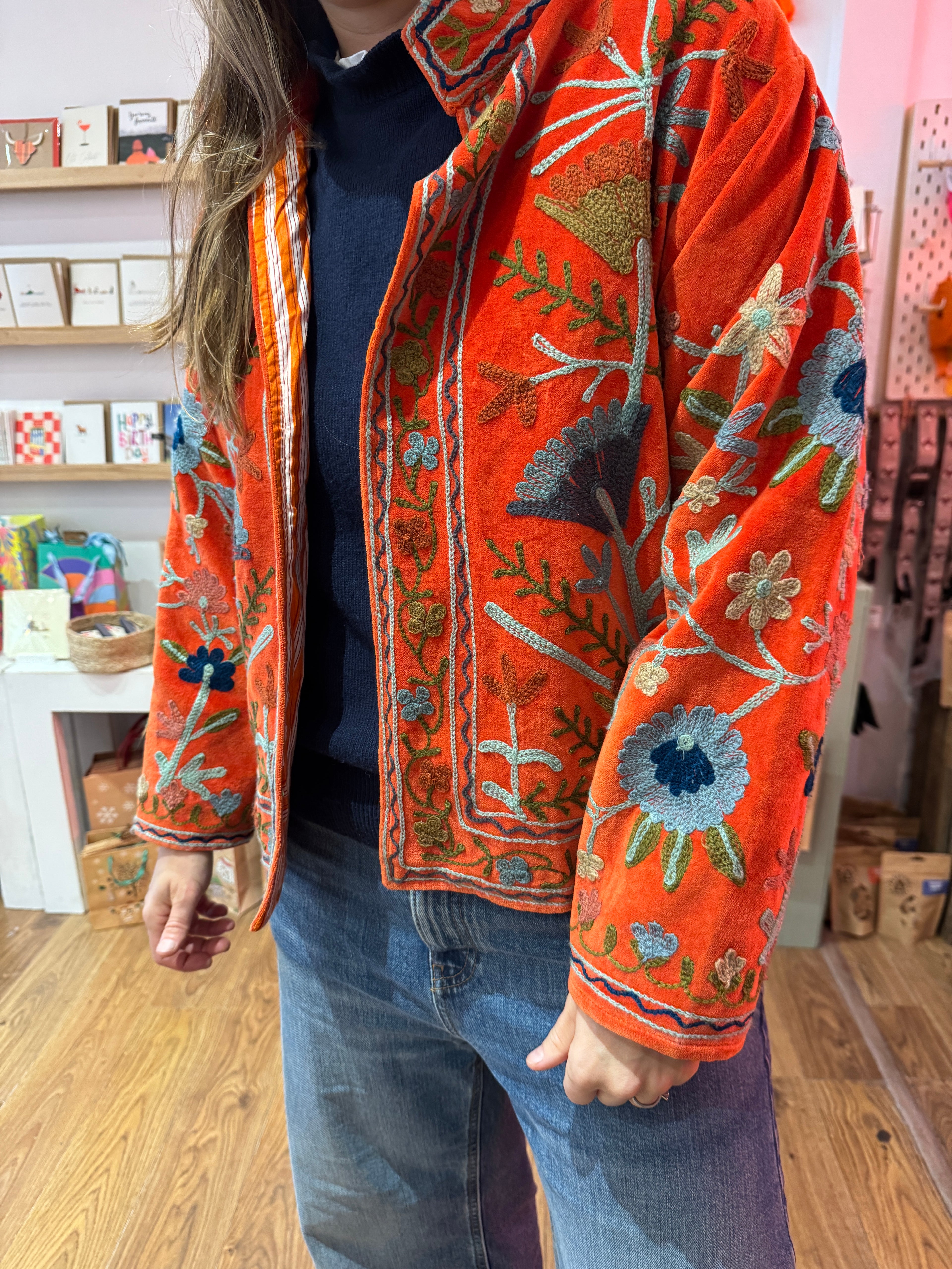 Velvet Embroidered  Jacket - Orange