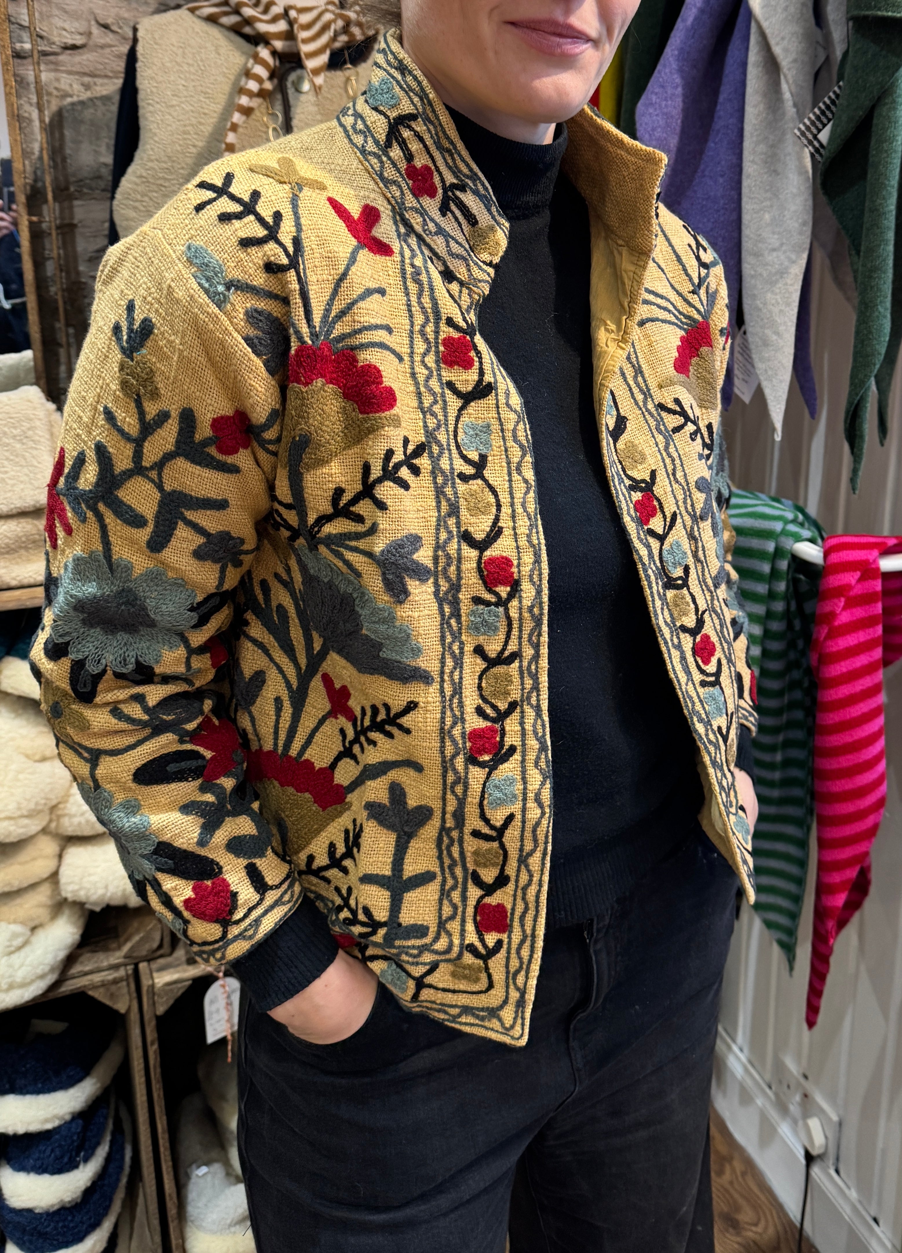 Cotton Embroidered Jacket - Beige