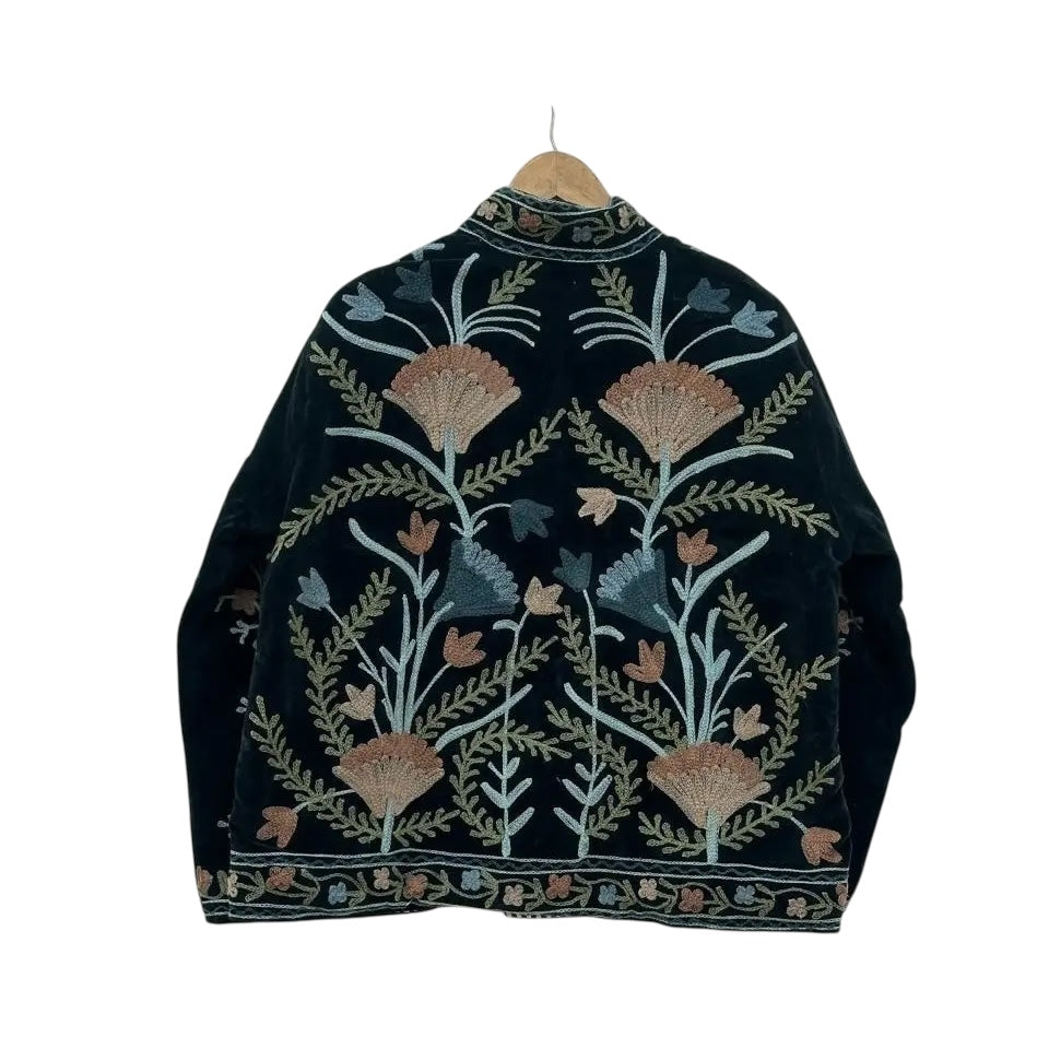 Velvet Embroidered Jacket - Black