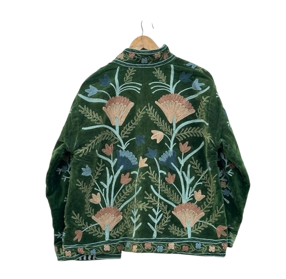 Velvet Embroidered Jacket - Green