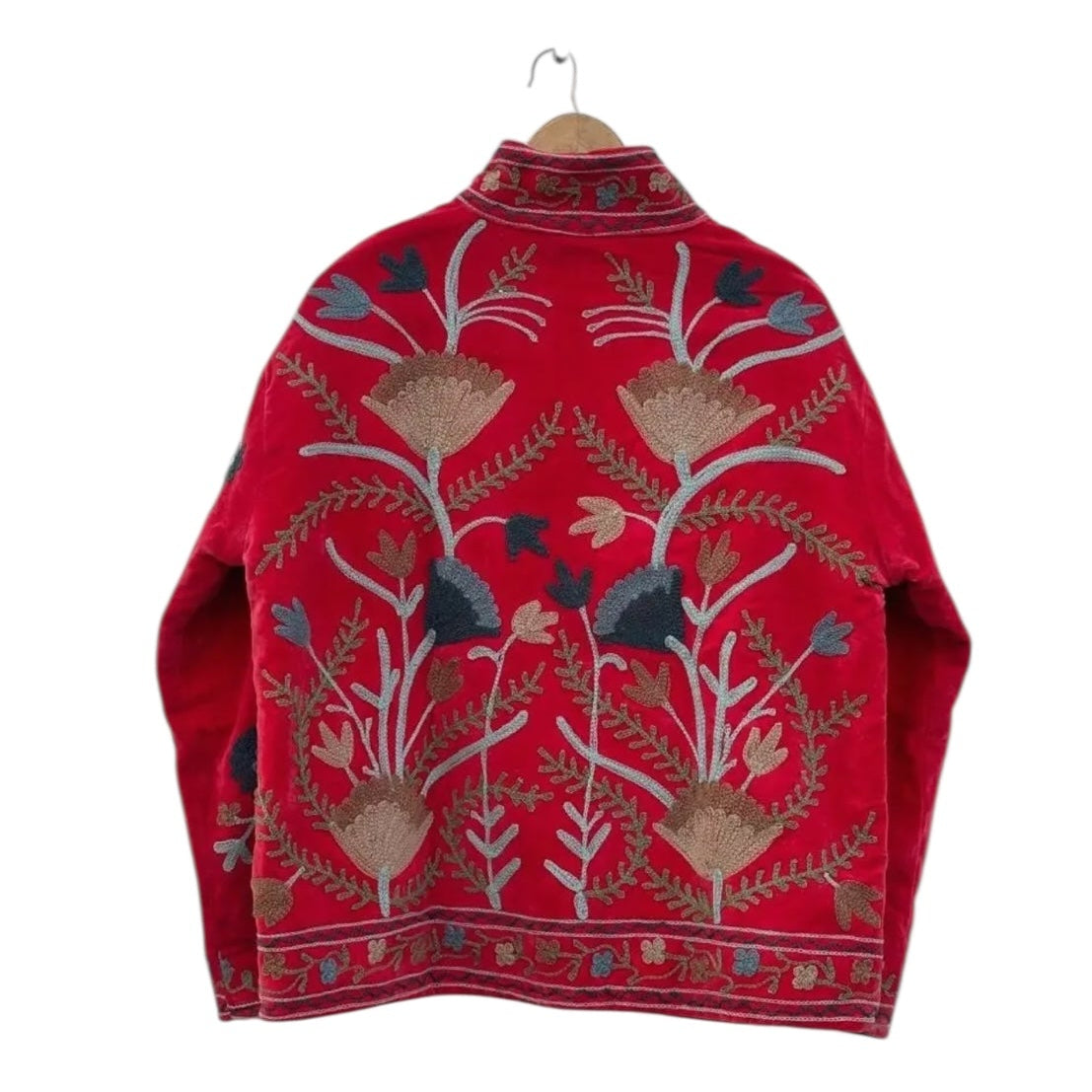 Velvet Embroidered Jacket - Red