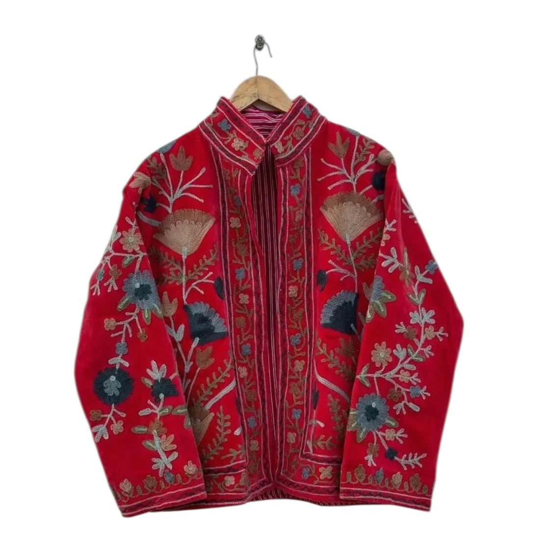 Velvet Embroidered Jacket - Red