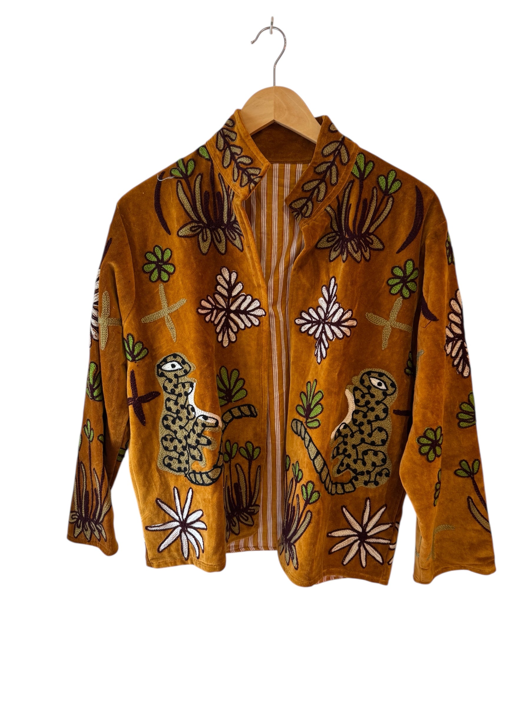 Velvet Embroidered Jacket - Brown